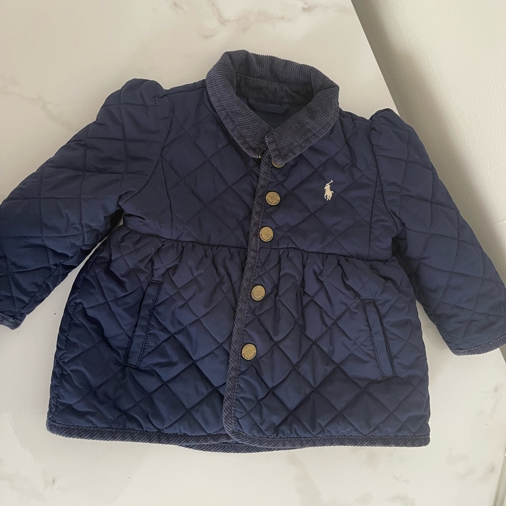 12 month girls POLO quilted navy blue jacket